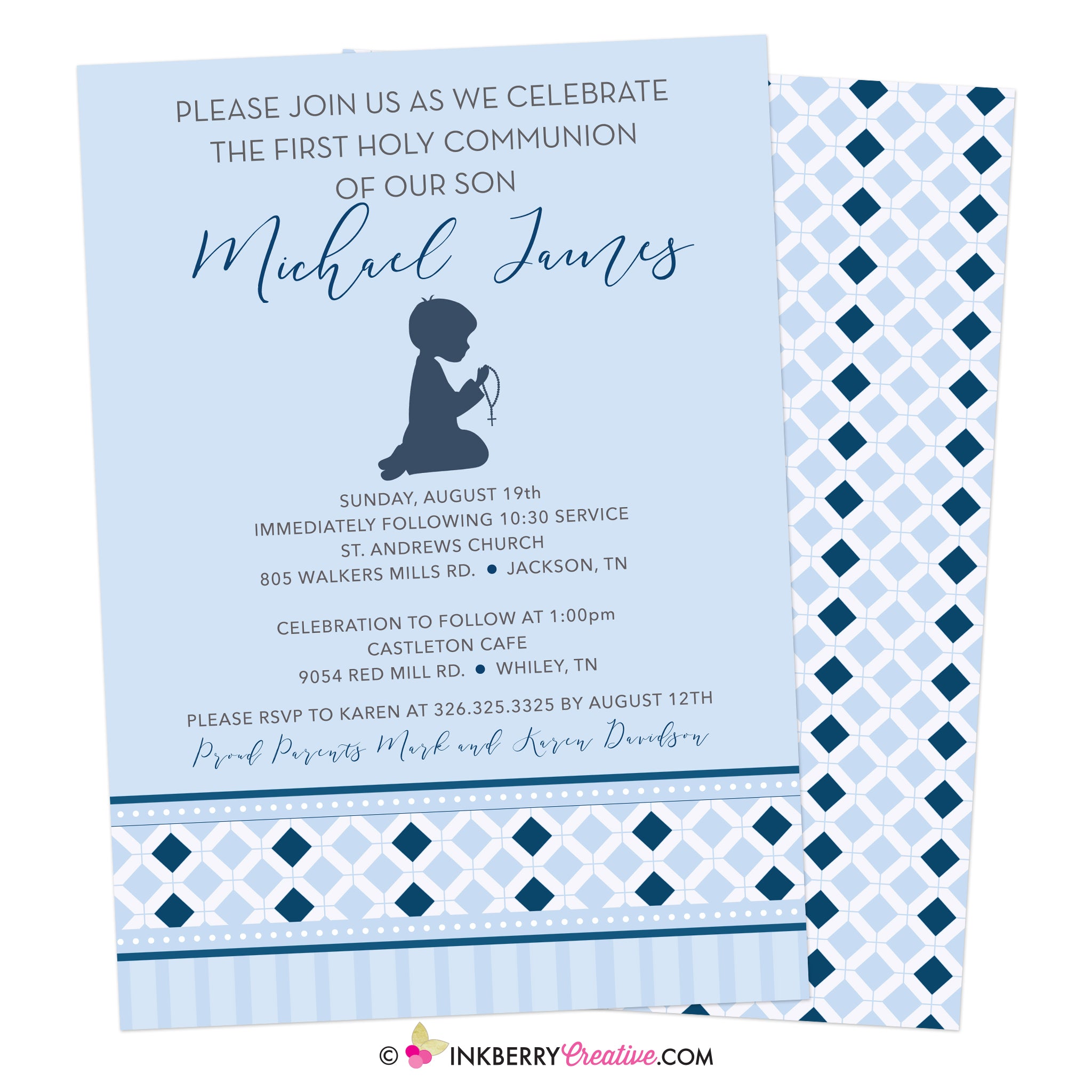 Blue Diamond Band - Boy's First Holy Communion Invitation – Inkberry  Creative, image size:2048x2048