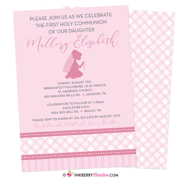 Pink Diamond Band - Girl's First Holy Communion Invitation