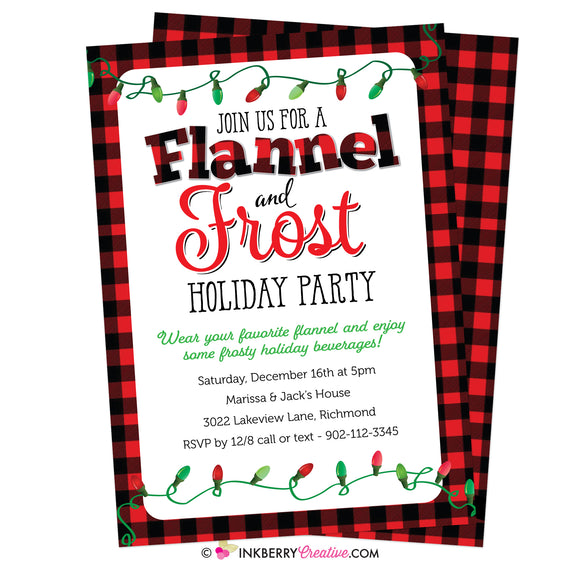 Flannel & Frost Holiday Party Invitation (White) - Christmas Party Invite, Plaid, Buffalo Check