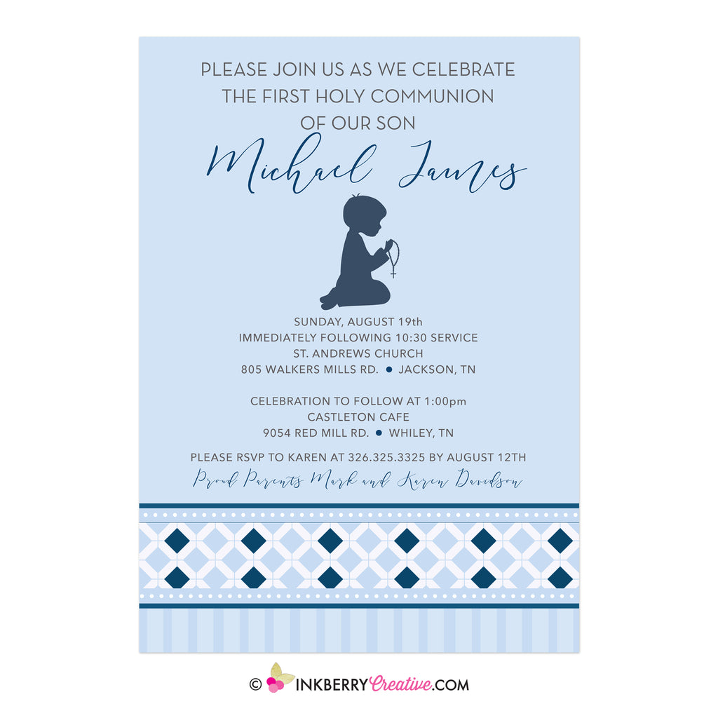 Blue Diamond Band - Boy's First Holy Communion Invitation
