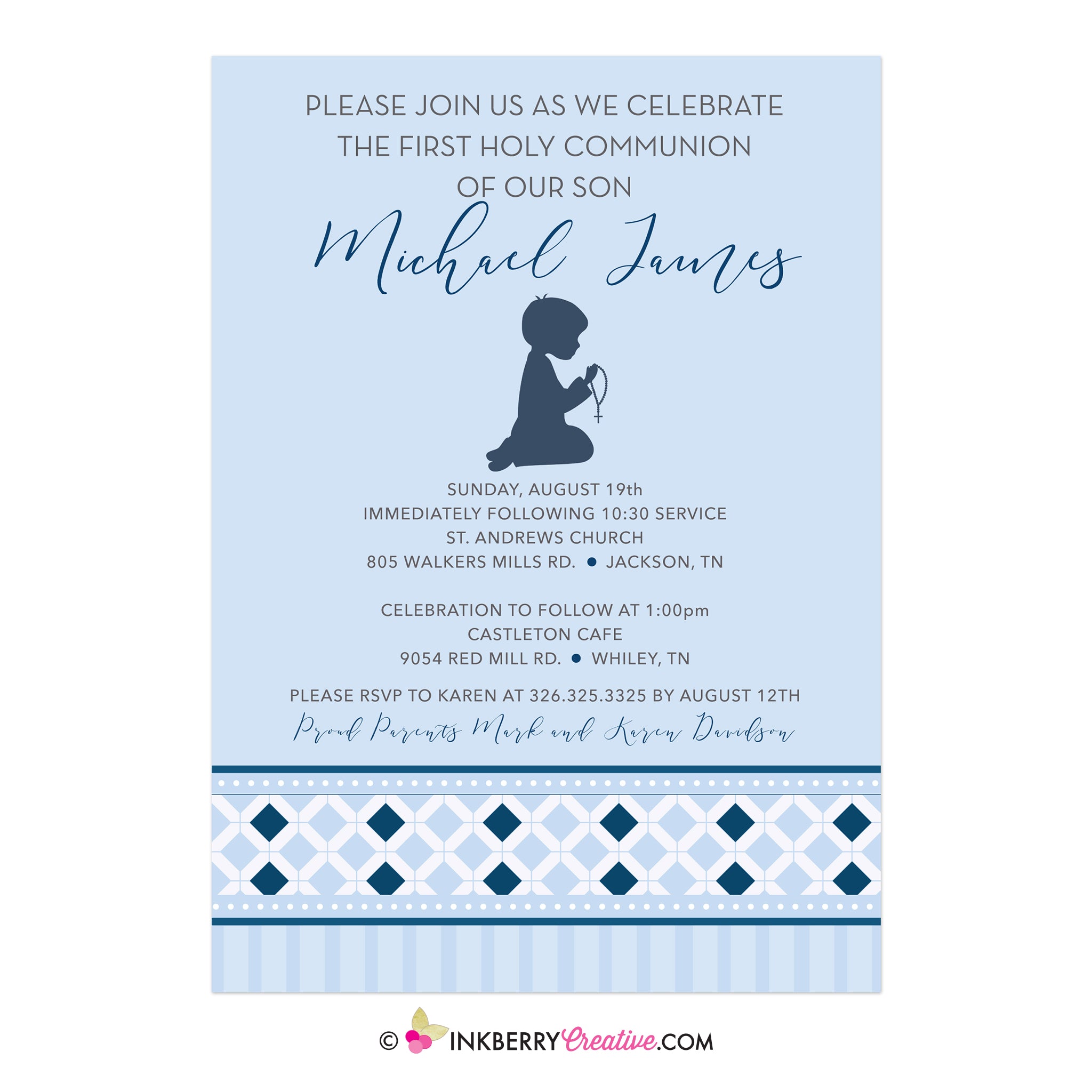 Blue Diamond Band - Boy's First Holy Communion Invitation