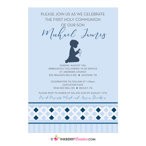 Blue Diamond Band - Boy's First Holy Communion Invitation
