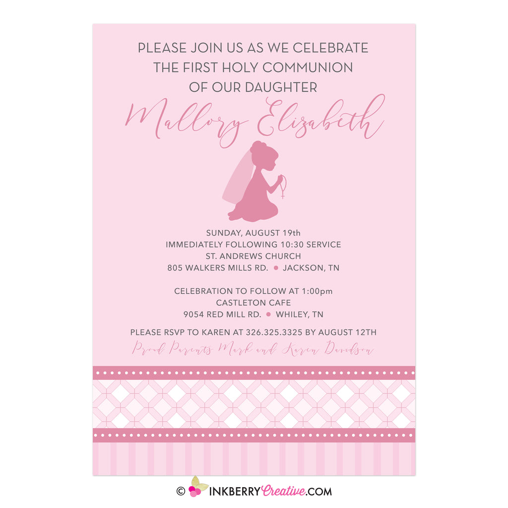Pink Diamond Band - Girl's First Holy Communion Invitation