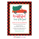 Christmas Tree Truck - Wonderful Time of Year, Buffalo Plaid Christmas Party Invitation