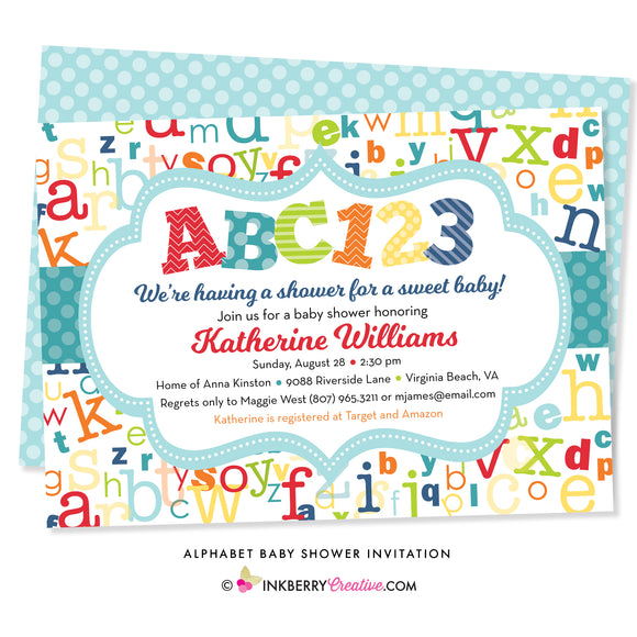 Alphabet ABC Baby Shower Invitation - inkberrycards