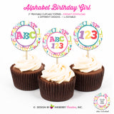 Alphabet Birthday (Girl) - Printable Cupcake Toppers - Instant Download PDF File - inkberrycards