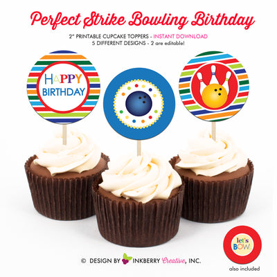 Perfect Strike Bowling Birthday (Boy) - Printable Cupcake Toppers - Instant Download PDF File - inkberrycards