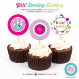 Perfect Strike Bowling Birthday (Girl) - Printable Cupcake Toppers - Instant Download PDF File - inkberrycards