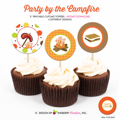 Party by the Campfire (Boys) - Printable Cupcake Toppers - Instant Download PDF File - inkberrycards