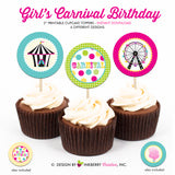 Kids Carnival (Girl) - Printable Cupcake Toppers - Instant Download PDF File - inkberrycards