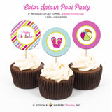 Flip Flop Splash Pool Party - Printable Cupcake Toppers - Instant Download PDF File - inkberrycards