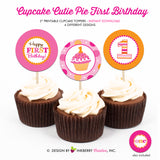 Cupcake Cutie Pie First Birthday (Pink and Orange) - Printable Cupcake Toppers - Instant Download PDF File - inkberrycards
