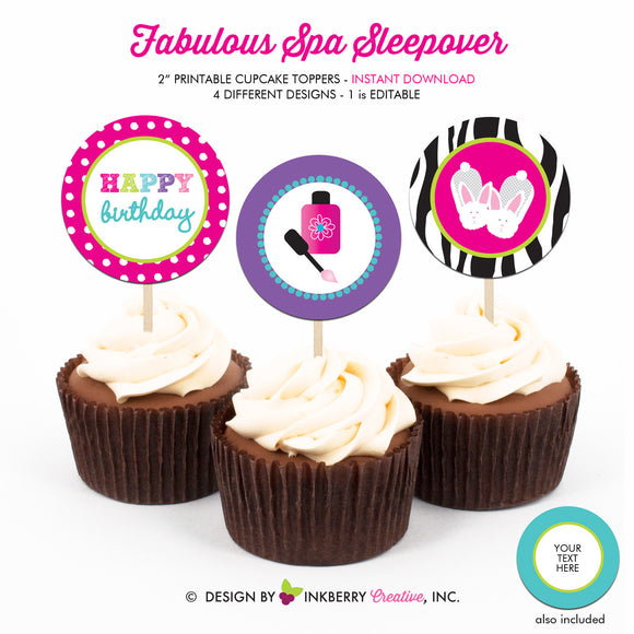 Fabulous Spa Salon Sleepover - Printable Cupcake Toppers - Instant Download PDF File - inkberrycards