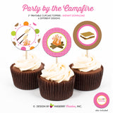 Party by the Campfire (Girls) - Printable Cupcake Toppers - Instant Download PDF File - inkberrycards