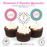 Gymnastics Birthday (Girls) - Printable Cupcake Toppers - Instant Download PDF File - inkberrycards