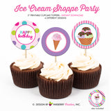 Ice Cream Shoppe - Printable Cupcake Toppers - Instant Download PDF File - inkberrycards