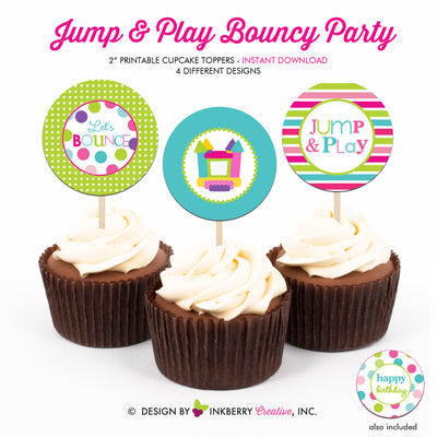 Jump and Play (Girls) - Printable Cupcake Toppers - Instant Download PDF File - inkberrycards