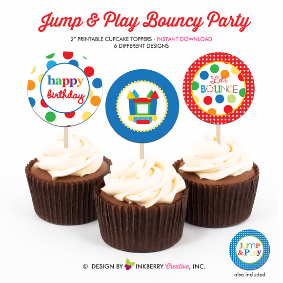 Jump and Play (Primary) - Printable Cupcake Toppers - Instant Download PDF File - inkberrycards