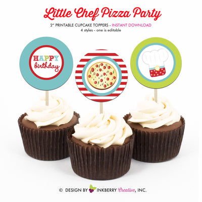 Little Chef Baking Birthday (Pizza) - Printable Cupcake Toppers - Instant Download PDF File - inkberrycards