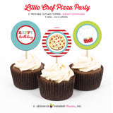 Little Chef Baking Birthday (Pizza) - Printable Cupcake Toppers - Instant Download PDF File - inkberrycards