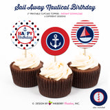 Nautical Birthday (Boy) - Printable Cupcake Toppers - Instant Download PDF File - inkberrycards