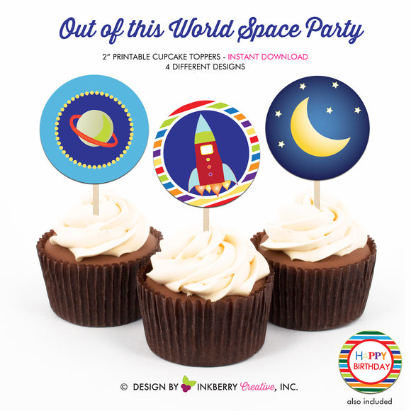Out of this World Space Birthday (Boy) - Printable Cupcake Toppers - Instant Download PDF File - inkberrycards