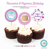Pancakes and Pajamas Birthday (Pink, Purple and Aqua) - Printable Cupcake Toppers - Instant Download PDF File - inkberrycards
