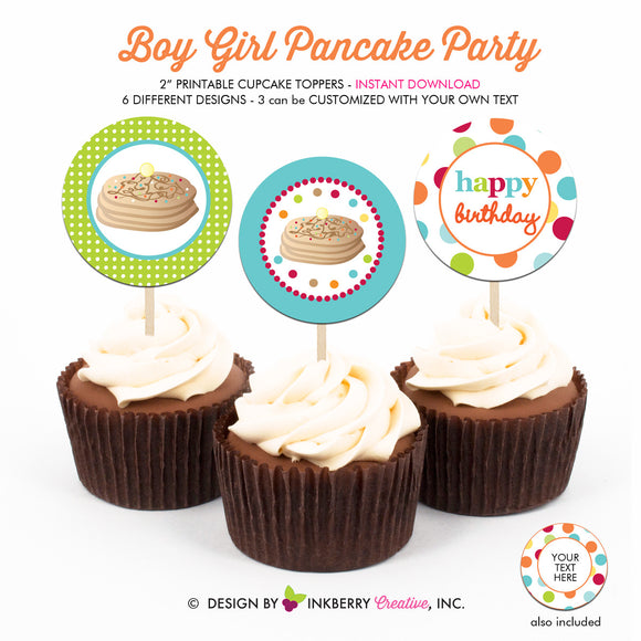 Pancakes and Pajamas Birthday (Boy Girl) - Printable Cupcake Toppers - Instant Download PDF File - inkberrycards