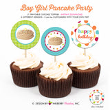 Pancakes and Pajamas Birthday (Boy Girl) - Printable Cupcake Toppers - Instant Download PDF File - inkberrycards