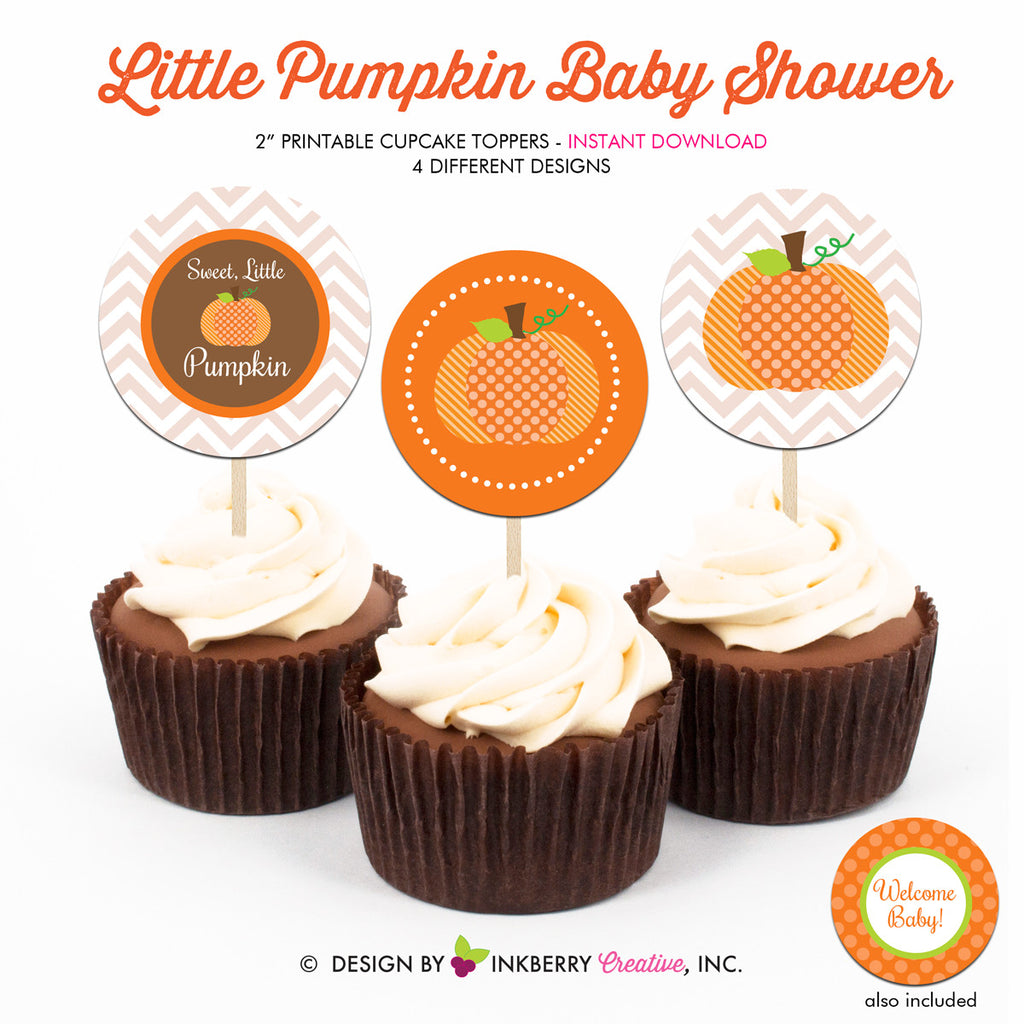 Little Pumpkin Baby Shower - Printable Cupcake Toppers - Instant Download PDF File - inkberrycards
