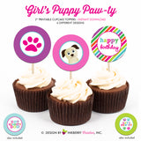 Girl's Puppy Paw-ty - Dog Birthday Party - Printable Cupcake Toppers - Instant Download PDF File - inkberrycards