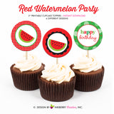 Sweet Watermelon Birthday (Red) - Printable Cupcake Toppers - Instant Download PDF File - inkberrycards