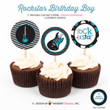 Rockstar Birthday (Blue) - Printable Cupcake Toppers - Instant Download PDF File - inkberrycards