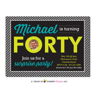 Modern Milestone - 40th Birthday Party Photo Invitation - inkberrycards