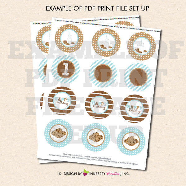 Milk and Cookies Birthday (Blue) - Printable Cupcake Toppers - Instant Download PDF File - inkberrycards
