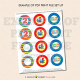 Colorful Choo Choo Train 2nd Birthday - Printable Cupcake Toppers - Instant Download PDF File - inkberrycards