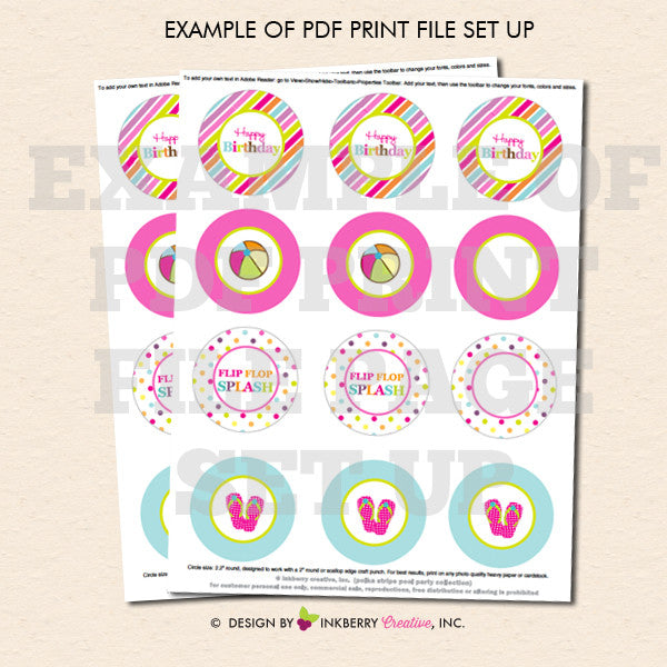 Flip Flop Splash Pool Party - Printable Cupcake Toppers - Instant Download PDF File - inkberrycards