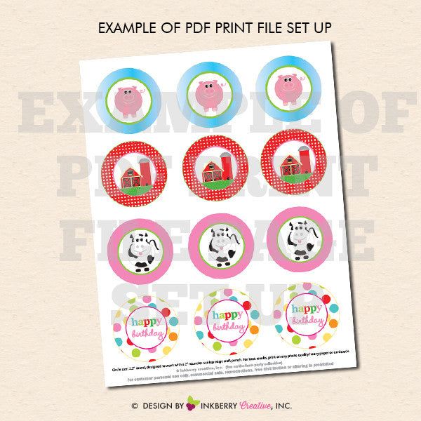 Fun on the Farm Birthday (Girls) - Printable Cupcake Toppers - Instant Download PDF File - inkberrycards