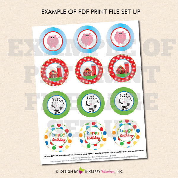 Fun on the Farm Birthday - Printable Cupcake Toppers - Instant Download PDF File - inkberrycards