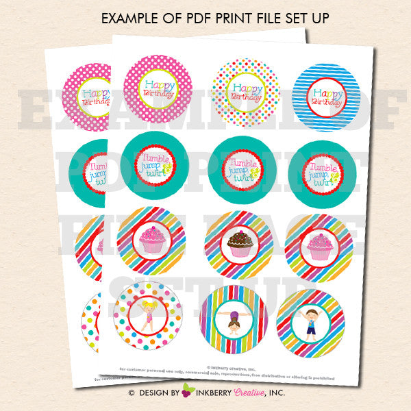 Gymnastics Birthday (Boy Girl) - Printable Cupcake Toppers - Instant Download PDF File - inkberrycards