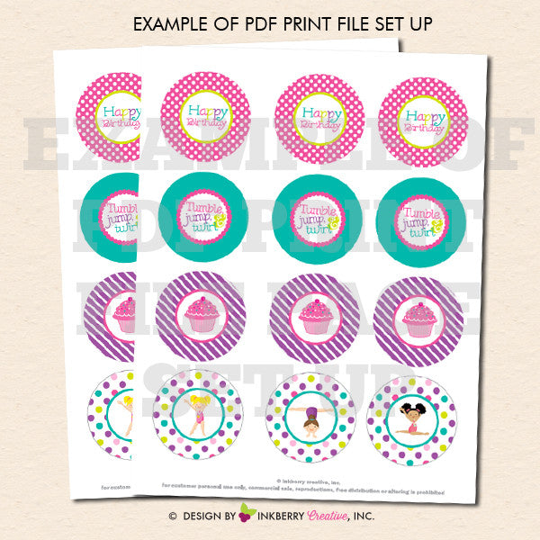 Gymnastics Birthday (Girls) - Printable Cupcake Toppers - Instant Download PDF File - inkberrycards