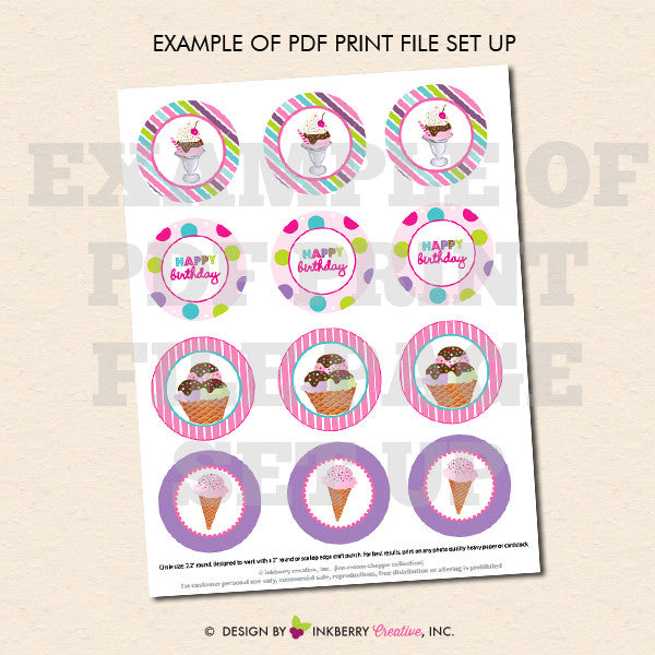 Ice Cream Shoppe - Printable Cupcake Toppers - Instant Download PDF File - inkberrycards