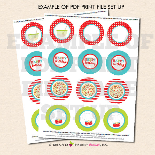 Little Chef Baking Birthday (Pizza) - Printable Cupcake Toppers - Instant Download PDF File - inkberrycards