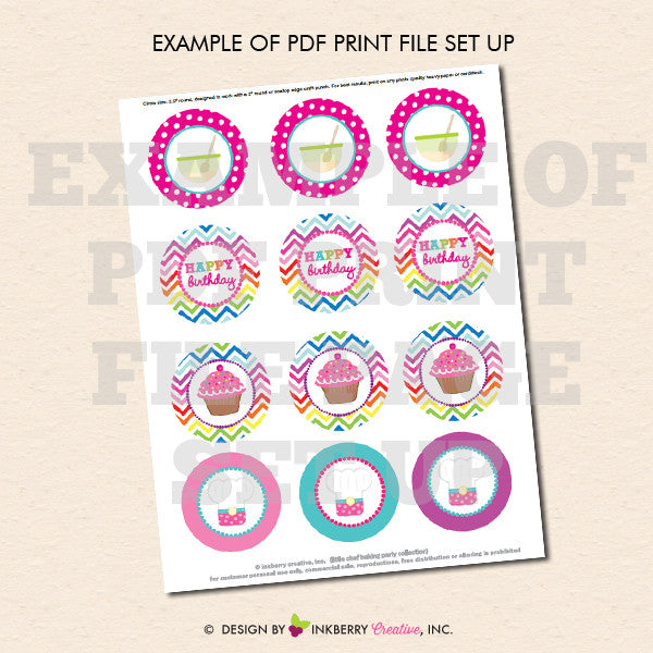 Little Chef Rainbow Chevron Baking Birthday (Cupcakes) - Printable Cupcake Toppers - Instant Download PDF File - inkberrycards