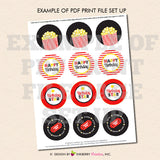 Movies and Popcorn - Printable Cupcake Toppers - Instant Download PDF File - inkberrycards