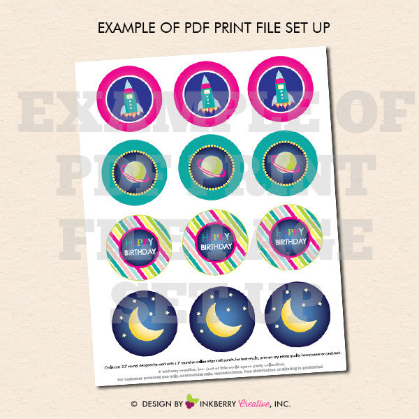 Out of this World Space Birthday (Girl) - Printable Cupcake Toppers - Instant Download PDF File - inkberrycards