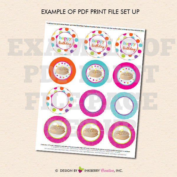 Pancakes and Pajamas Birthday (Pink, Aqua and Lime) - Printable Cupcake Toppers - Instant Download PDF File - inkberrycards