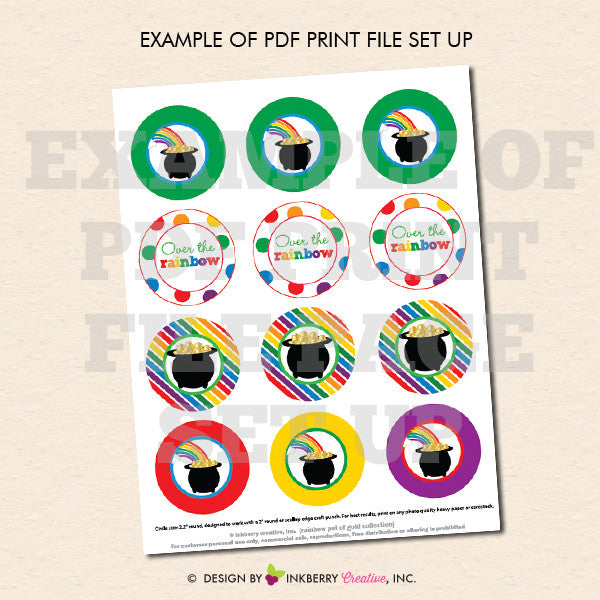 Rainbow Pot of Gold - Printable Cupcake Toppers - Instant Download PDF File - inkberrycards