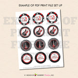 Rockstar Birthday (Red) - Printable Cupcake Toppers - Instant Download PDF File - inkberrycards