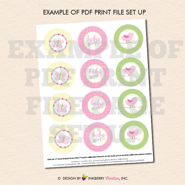 Sweet Spring Baby Shower - Printable Cupcake Toppers - Instant Download PDF File - inkberrycards